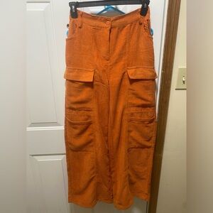 Hunter & Brown Women's Size M Corduroy Cargo Pants Rust Orange Wide Leg